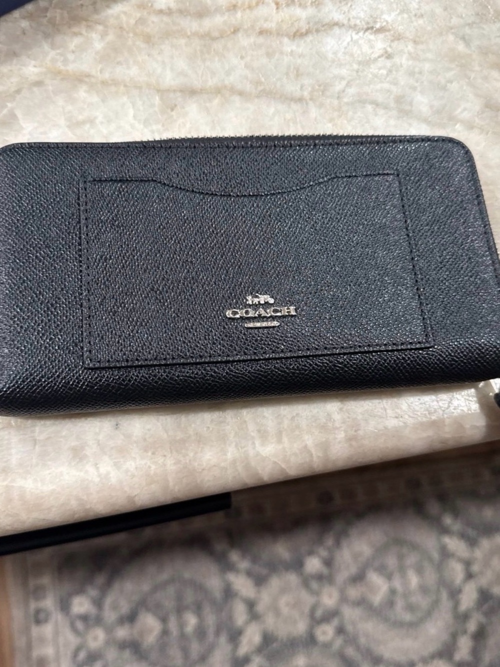 Coach Black Saffiano Zip Wallet with Exterior Card Slot